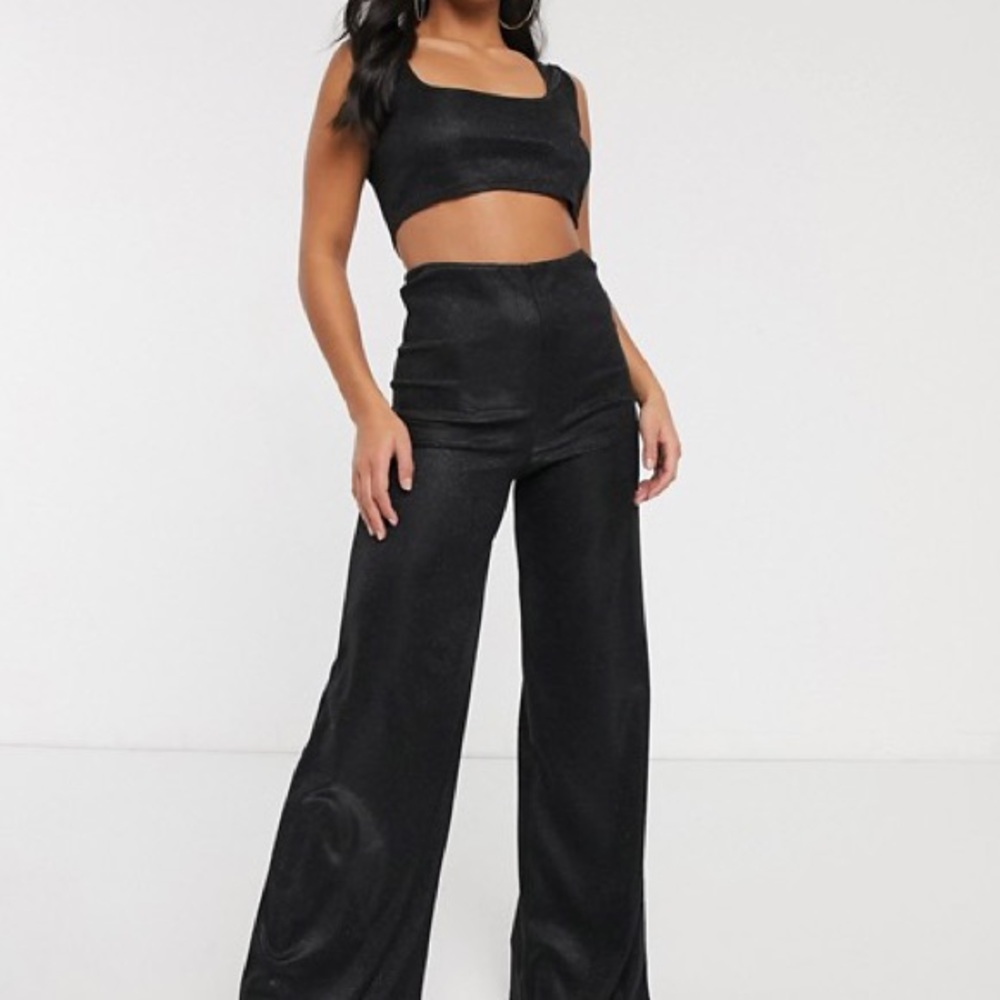 GLITTER BLACK TWO PIECE PANTS SET 😍
